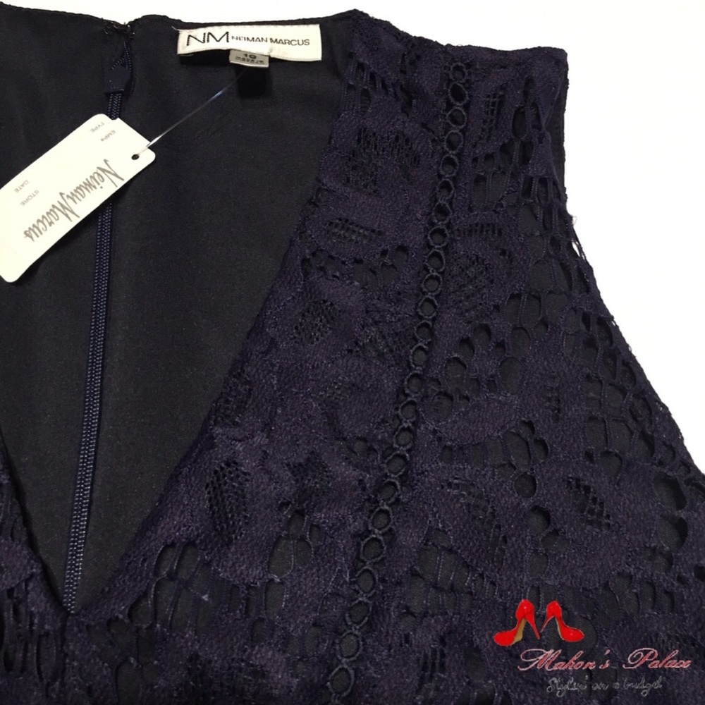 Nieman Marcus Navy Blue Sleeveless Lace Dress - Picture 4 of 4